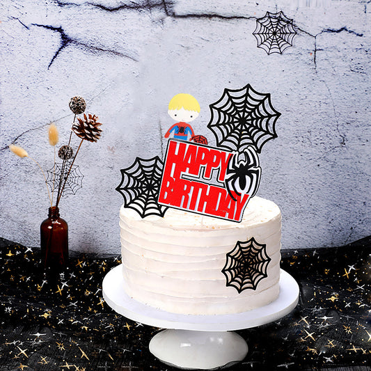 Cake Decoration Spider Spider Web Spider Plugin Children's Birthday Cake Insert Card